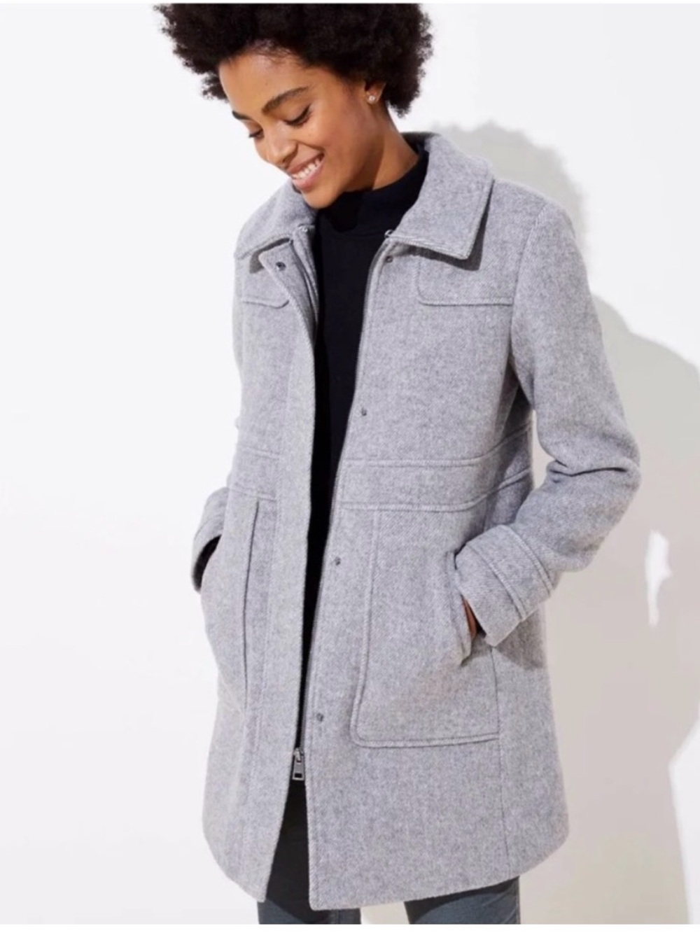 LOFT Light Gray Wool-Blend Pea Coat